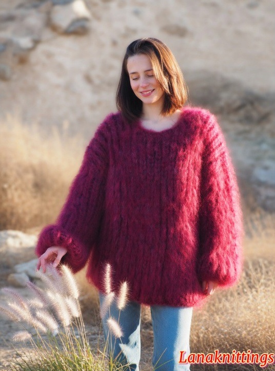Mohair Sweater Thick Oversize Burgundy by Lanaknittings - Image 10