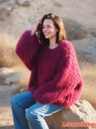 Mohair Sweater Thick Oversize Burgundy  by Lanaknittings