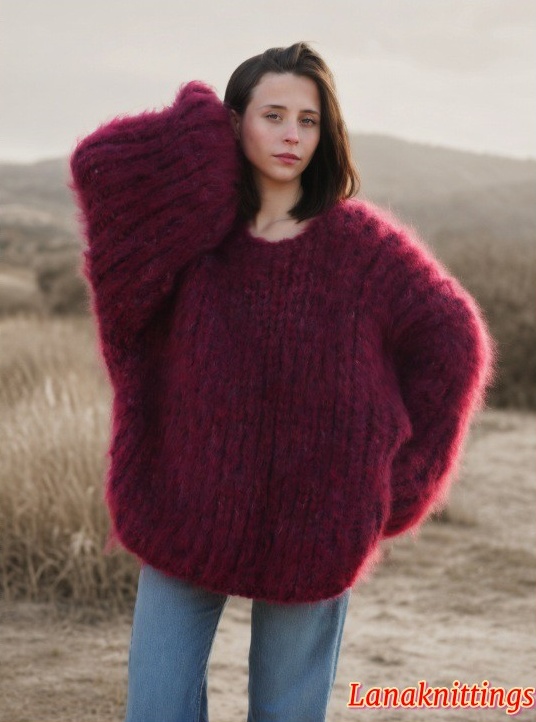 Mohair Sweater Thick Oversize Burgundy by Lanaknittings - Image 9