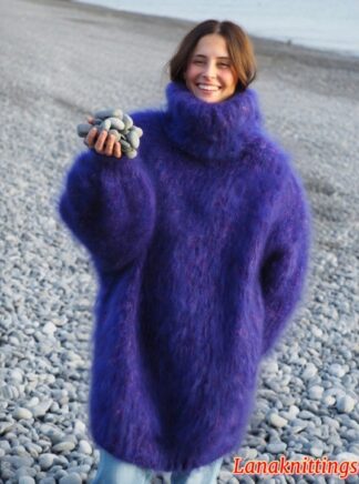 Mohair Sweater Thick Oversize Purple Handknitted by Lanaknittings