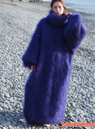 Mohair Long Dress Thick Oversize Purple Handknitted by Lanaknittings