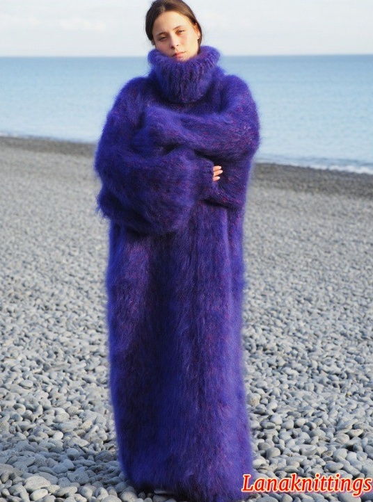 Mohair Long Dress Thick Oversize Purple Handknitted by Lanaknittings - Image 2