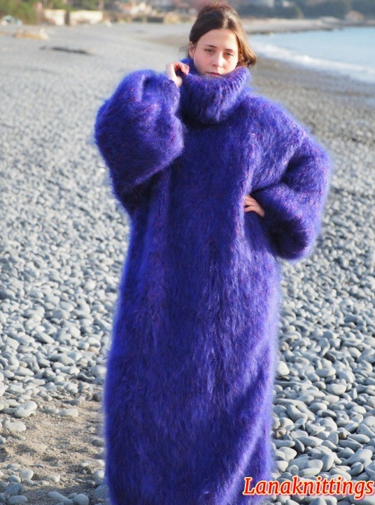 Mohair Long Dress Thick Oversize Purple Handknitted by Lanaknittings - Image 5