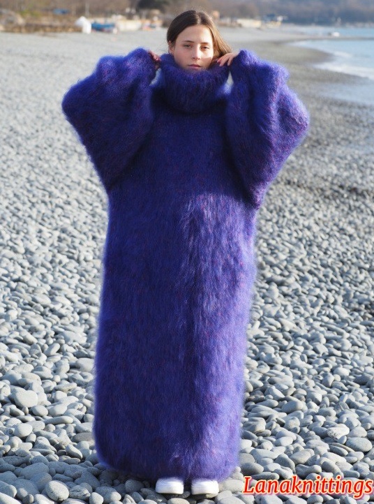 Mohair Long Dress Thick Oversize Purple Handknitted by Lanaknittings - Image 6