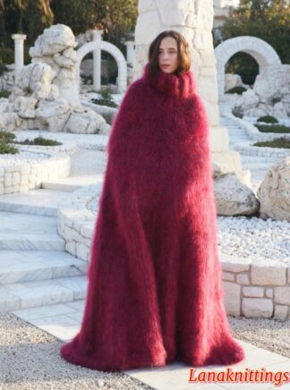 Mohair Poncho Oversize Burgundy Handknitted Handmade  by Lanaknittings