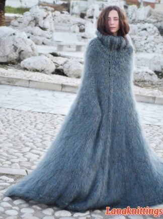 Mohair Poncho Oversize Gray Handmade Handknitted by Lanaknittings