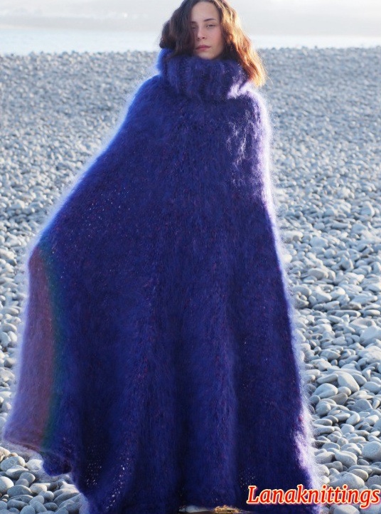 Mohair Poncho Oversize Purple Handknitted by Lanaknittings - Image 5