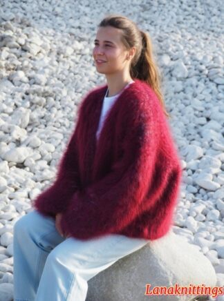 Mohair Long Coat Cropped Bolero  Burgundy  Oversize Thick Mohair HandKnitted by LanaKnittings