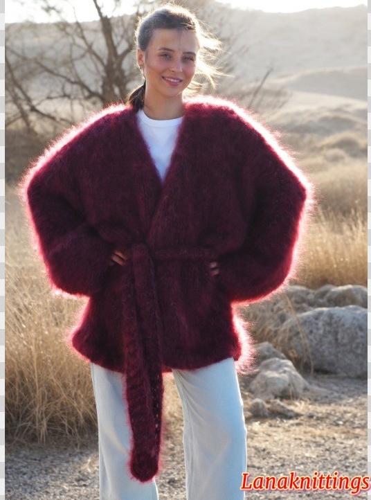 Mohair Long Coat Kimono Burgundy Oversize Thick Mohair HandKnitted by LanaKnittings - Image 6