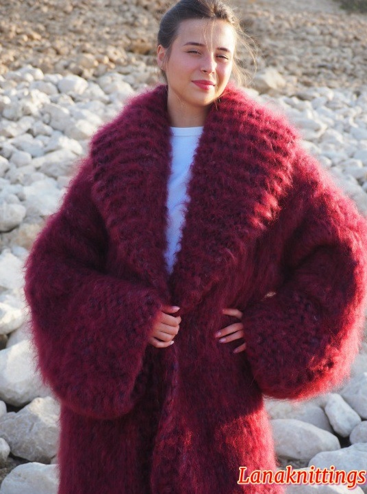 Mohair Coat Burgundy Oversize Thick Mohair HandKnitted by LanaKnittings - Image 8