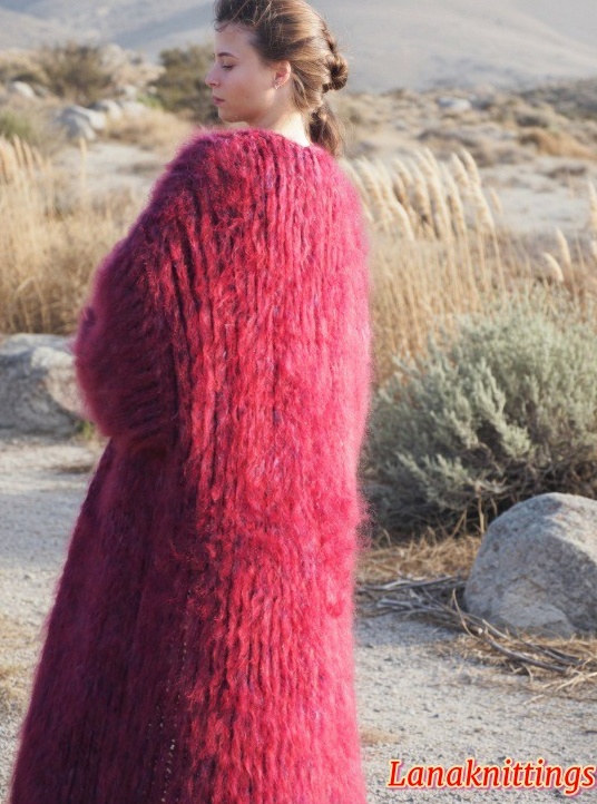 Mohair Long Coat Burgundy Oversize Thick Mohair HandKnitted by LanaKnittings - Image 4