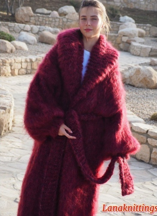 Mohair Long Coat Burgundy Oversize Longhair Mohair HandKnitted by LanaKnittings - Image 7