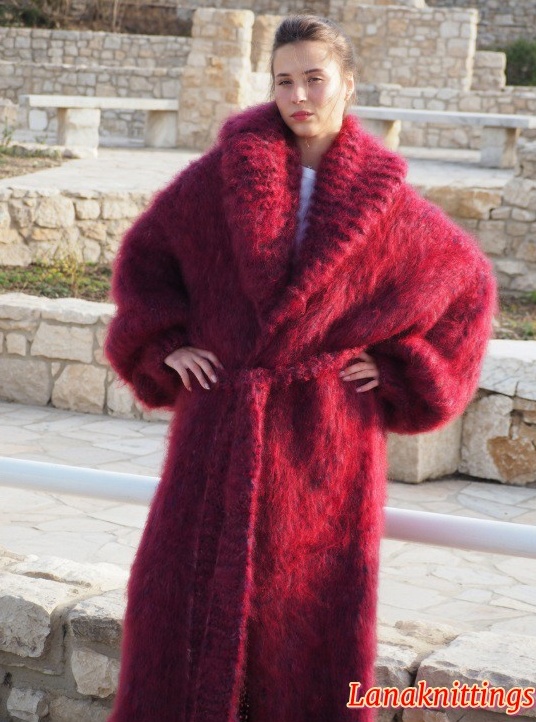 Mohair Long Coat Burgundy Oversize Longhair Mohair HandKnitted by LanaKnittings - Image 6