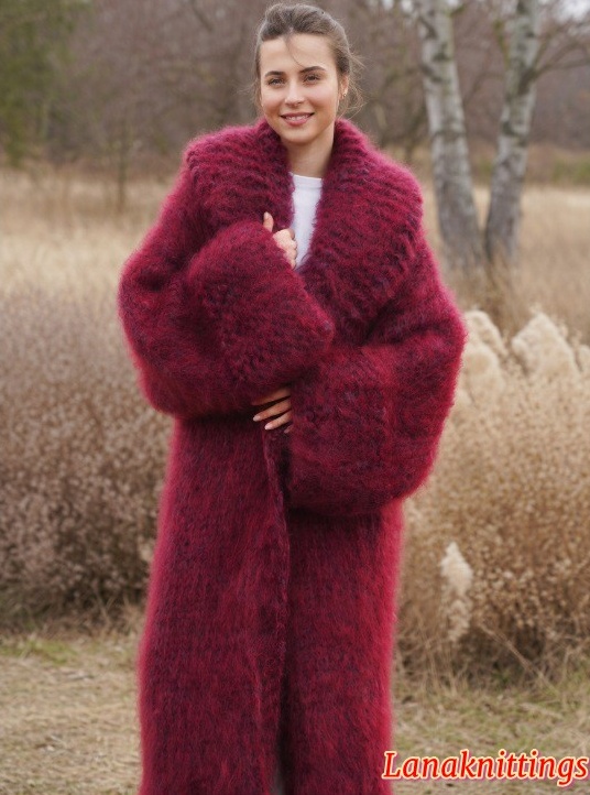 Mohair Long Coat Burgundy Oversize Thick Mohair HandKnitted by LanaKnittings - Image 8