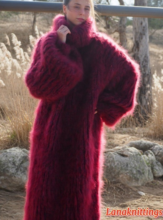 Mohair Long Dress Extra Thick Oversize Burgundy Handknitted Handmade Lanaknittings - Image 3
