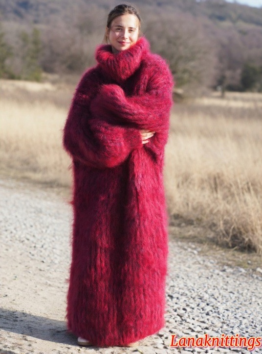 Mohair Long Dress Extra Thick Oversize Burgundy Handknitted Handmade Lanaknittings