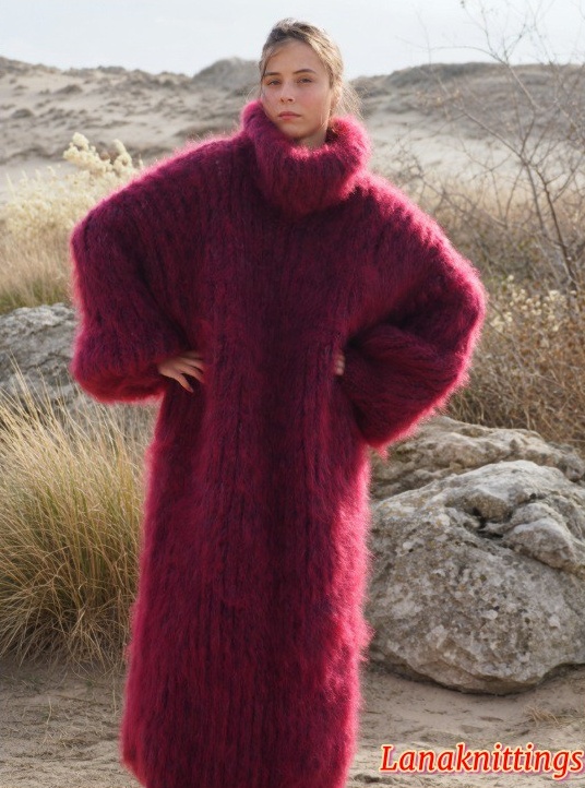 Mohair Long Dress Extra Thick Oversize Burgundy Handknitted Handmade Lanaknittings - Image 7