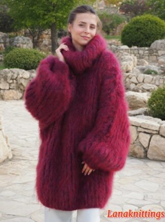 Mohair Sweater Extra Thick Oversize Burgundy Handmade Handknitted by Lanaknittings