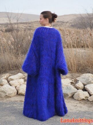 Mohair Long Coat Purple  Oversize Thick Longhair Mohair HandKnitted LanaKnittings