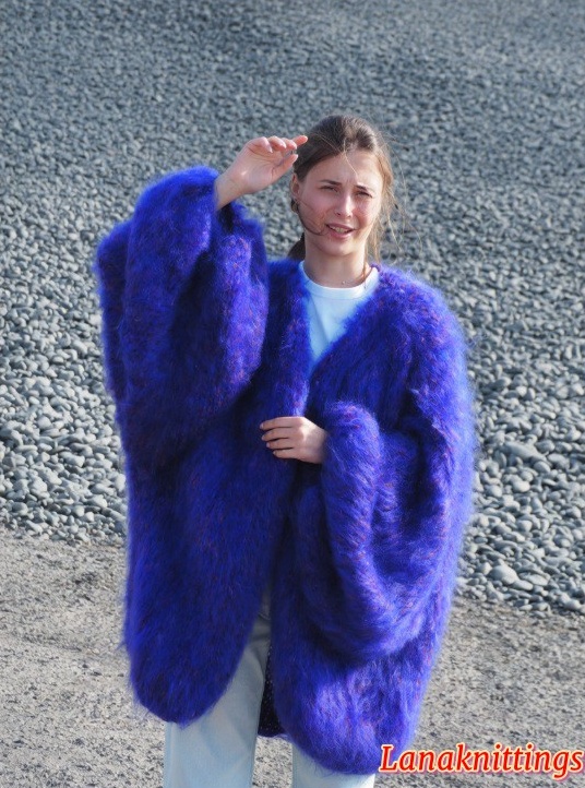 Mohair Coat Bomber Purple Oversize Longhair Mohair HandKnitted by LanaKnittings - Image 2