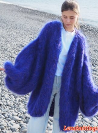 Mohair Coat Bomber Purple Oversize Longhair Mohair HandKnitted by LanaKnittings