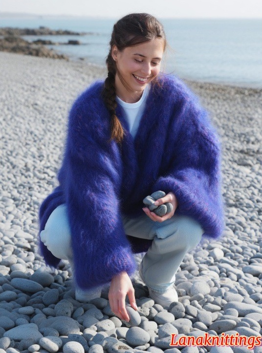 Mohair Coat Bomber Purple Oversize Longhair Mohair HandKnitted by LanaKnittings - Image 3