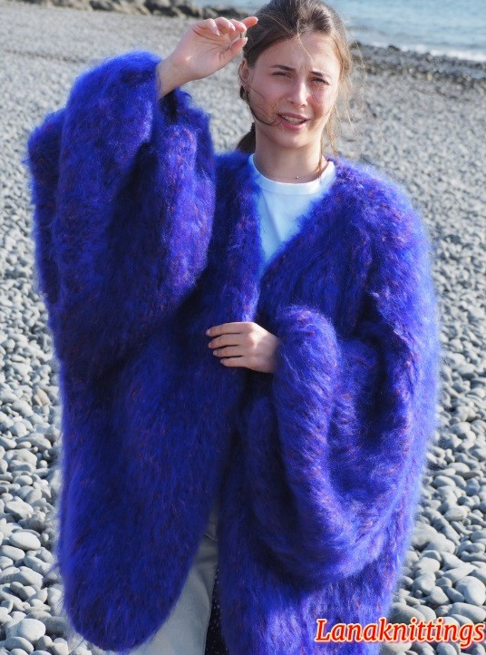 Mohair Coat Bomber Purple Oversize Longhair Mohair HandKnitted by LanaKnittings - Image 5