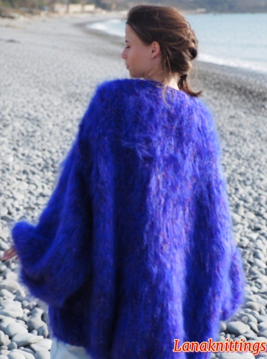 Mohair Coat Bomber Purple Oversize Longhair Mohair HandKnitted by LanaKnittings - Image 9