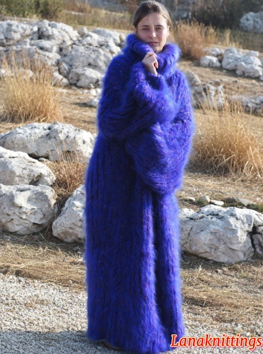 Mohair Long Dress Extra Thick Oversize Purple Handknitted Handmade Lanaknittings - Image 4