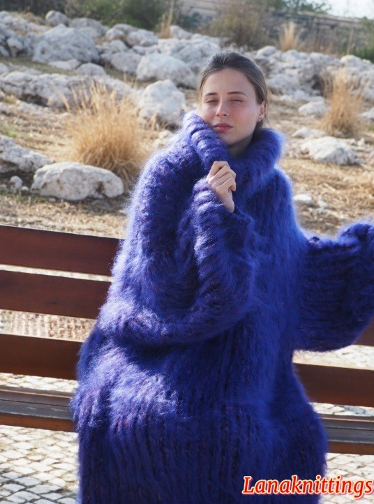 Mohair Long Dress Extra Thick Oversize Purple Handknitted Handmade Lanaknittings - Image 3