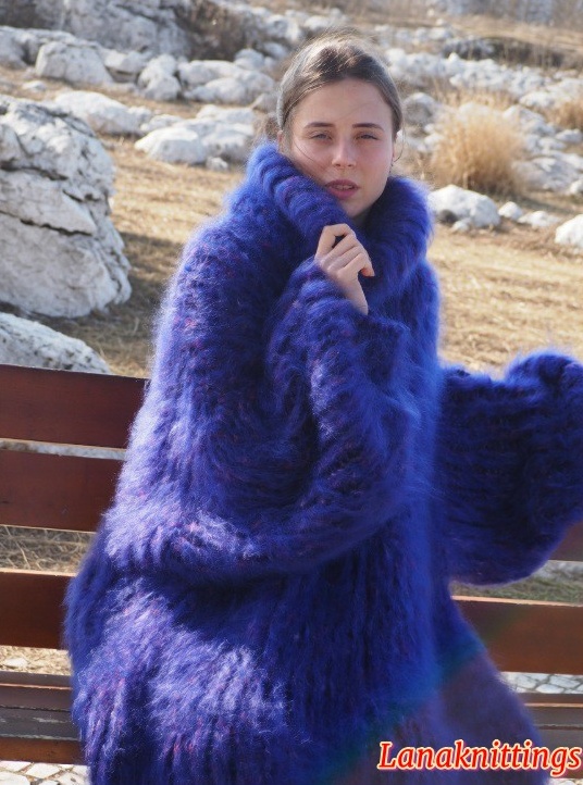Mohair Long Dress Extra Thick Oversize Purple Handknitted Handmade Lanaknittings