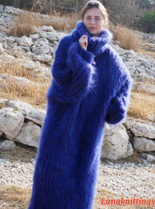 Mohair Long Dress Extra Thick Oversize Purple Handknitted Handmade Lanaknittings - Image 7
