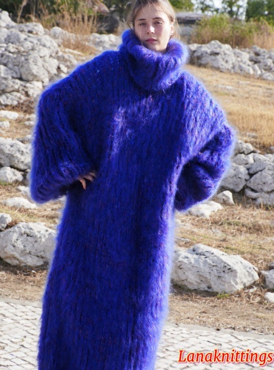 Mohair Long Dress Extra Thick Oversize Purple Handknitted Handmade Lanaknittings - Image 5