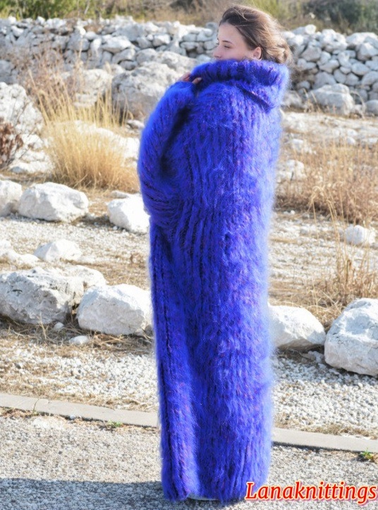 Mohair Long Dress Extra Thick Oversize Purple Handknitted Handmade Lanaknittings - Image 8