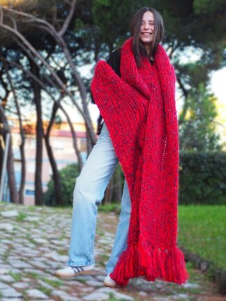 Mohair Scarf Red and Purple  HandKnitted by LanaKnittings