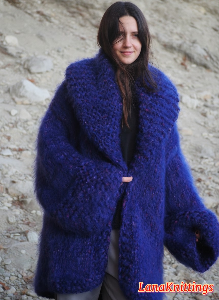 Mohair Coat Purple Oversize Longhair Mohair HandKnitted by LanaKnittings - Image 3