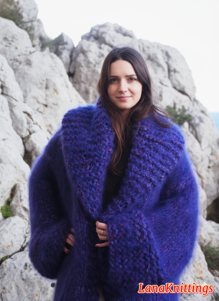 Mohair Coat Purple Oversize Longhair Mohair HandKnitted by LanaKnittings - Image 4