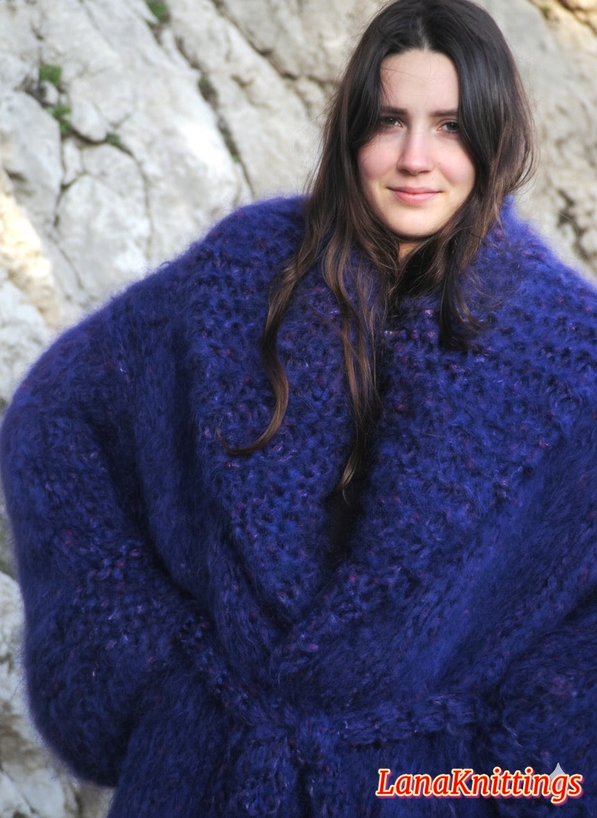 Mohair Coat Purple Oversize Longhair Mohair HandKnitted by LanaKnittings - Image 5