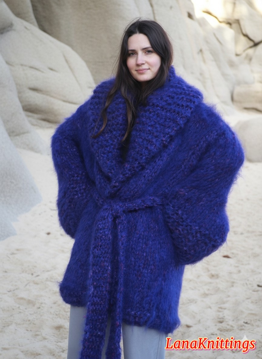 Mohair Coat Purple Oversize Longhair Mohair HandKnitted by LanaKnittings - Image 6