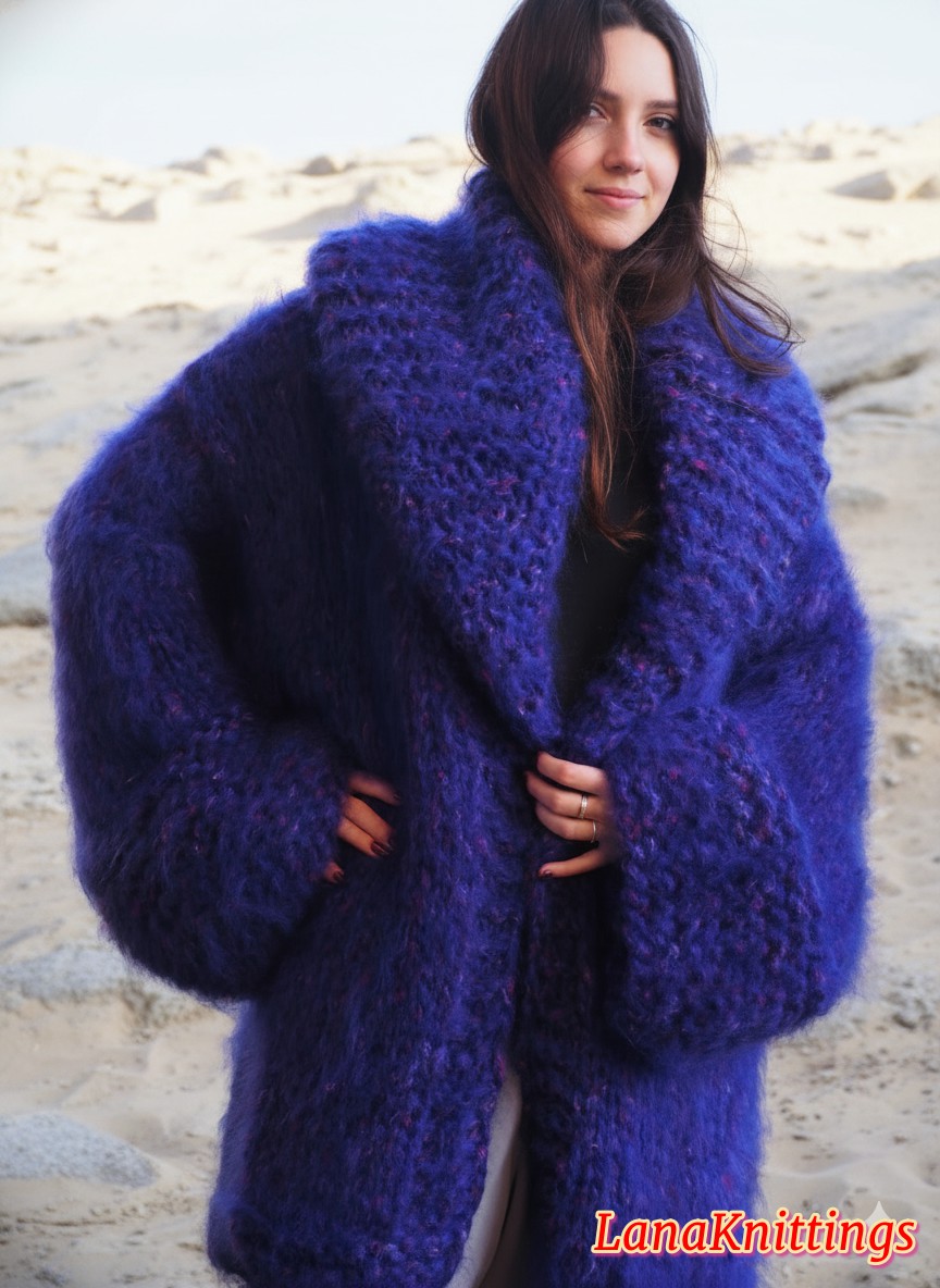 Mohair Coat Purple Oversize Longhair Mohair HandKnitted by LanaKnittings