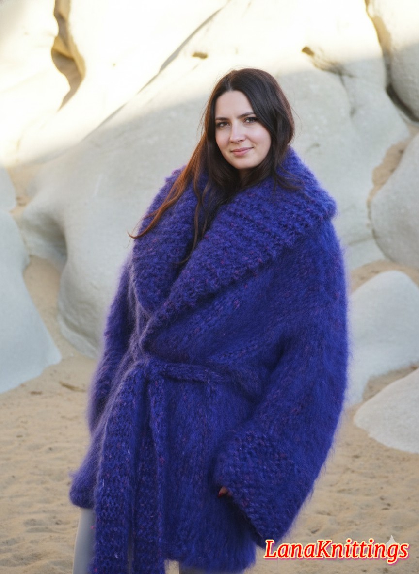 Mohair Coat Purple Oversize Longhair Mohair HandKnitted by LanaKnittings - Image 2