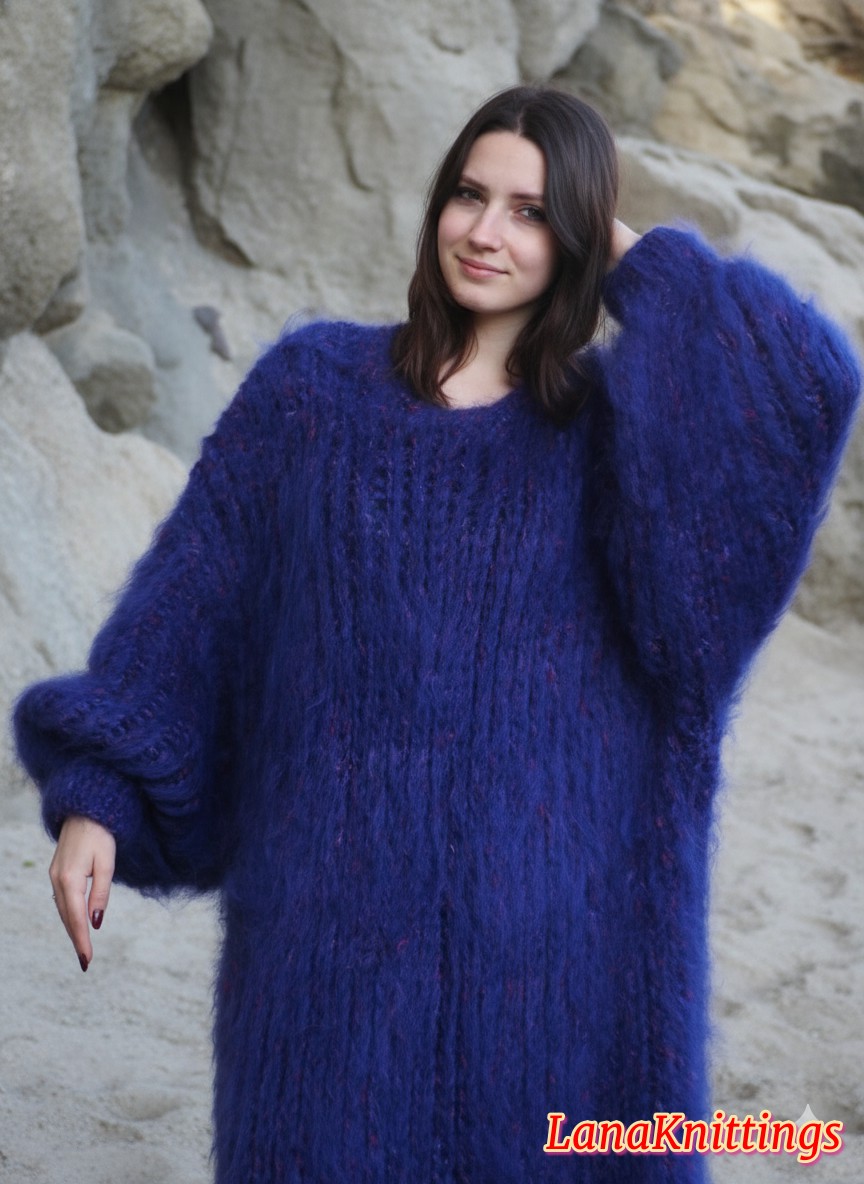 Mohair Dress Extra Thick Oversize Purple Handmade Handknitted by Lanaknittings - Image 5