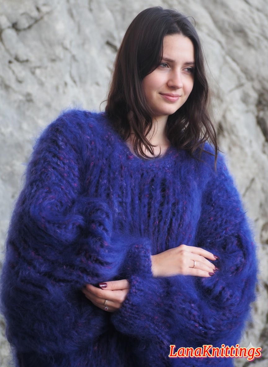 Mohair Dress Extra Thick Oversize Purple Handmade Handknitted by Lanaknittings - Image 3