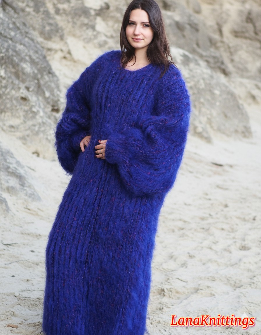 Mohair Dress Extra Thick Oversize Purple Handmade Handknitted by Lanaknittings - Image 6