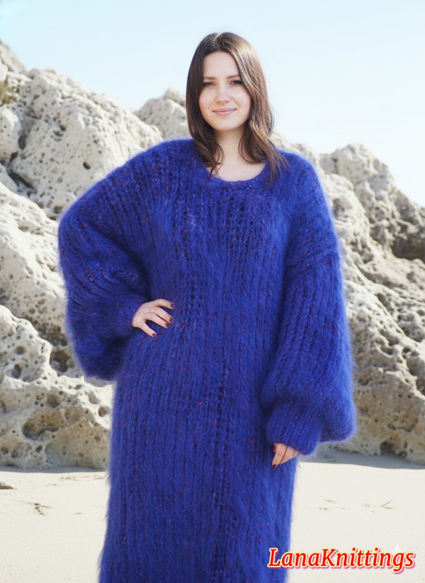 Mohair Dress Extra Thick Oversize Purple Handmade Handknitted by Lanaknittings - Image 7