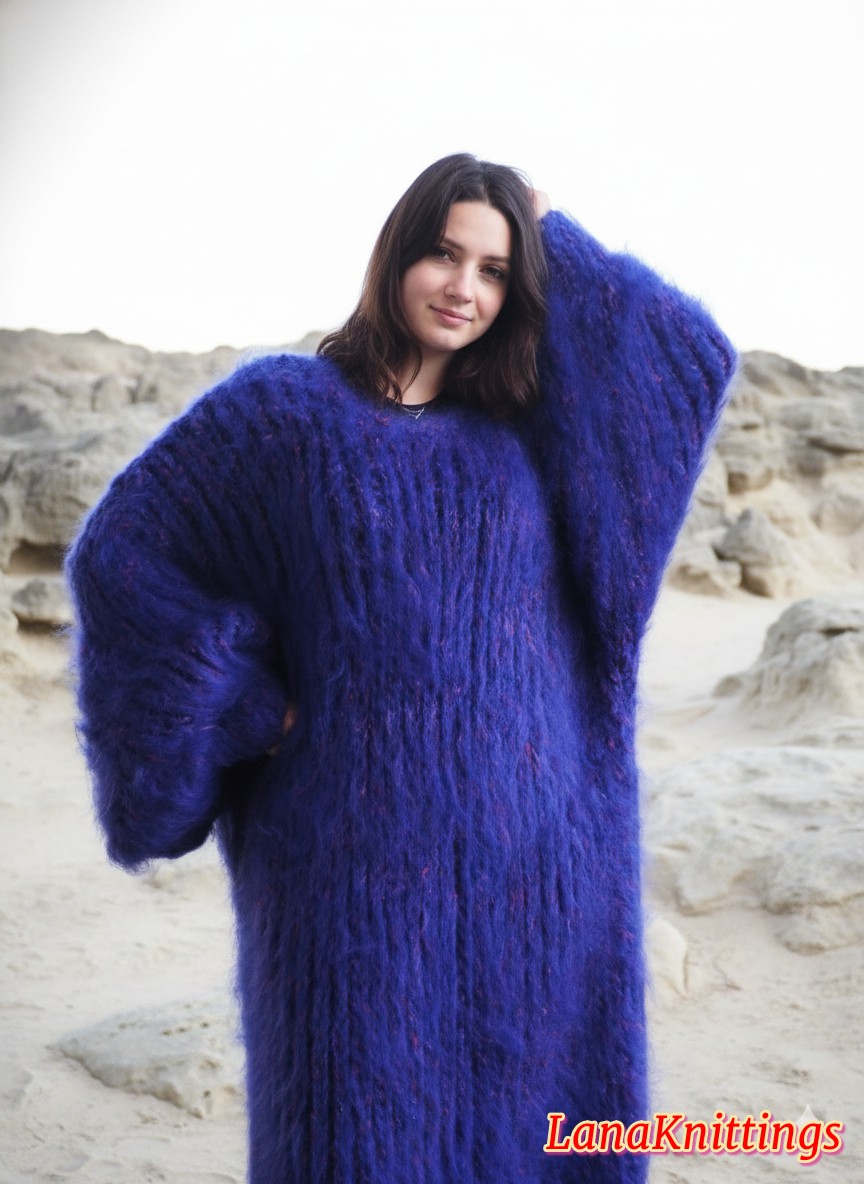 Mohair Dress Extra Thick Oversize Purple Handmade Handknitted by Lanaknittings - Image 8