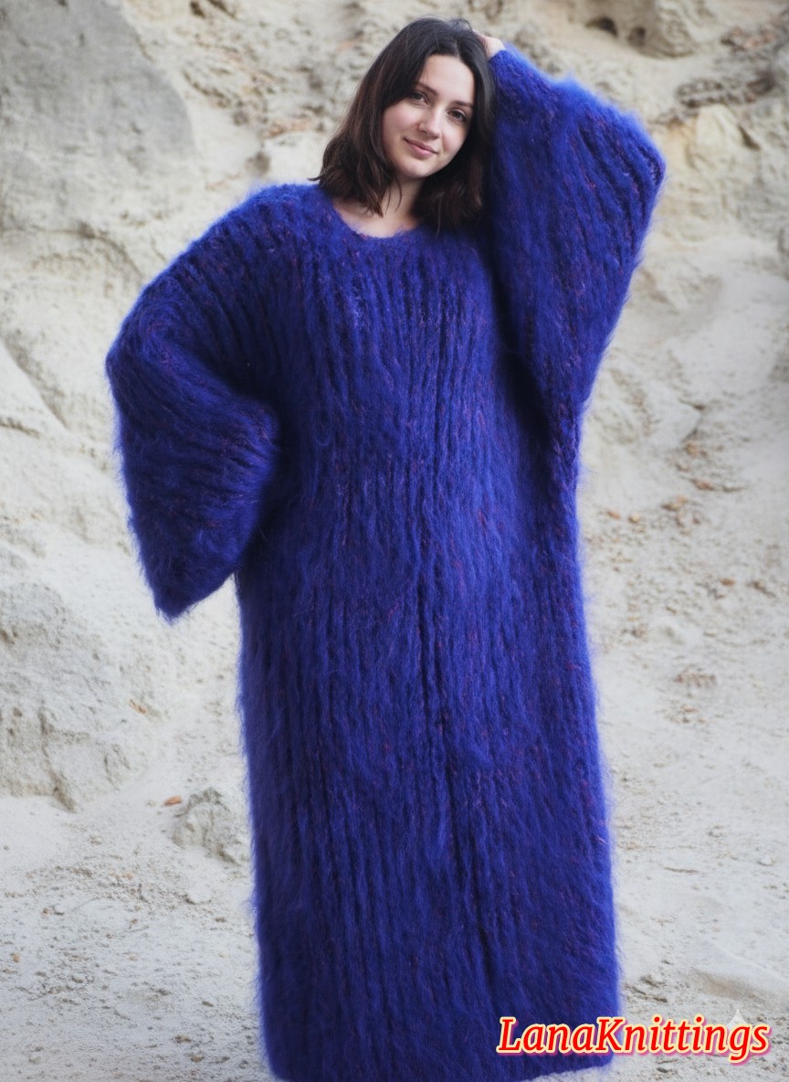 Mohair Dress Extra Thick Oversize Purple Handmade Handknitted by Lanaknittings - Image 10
