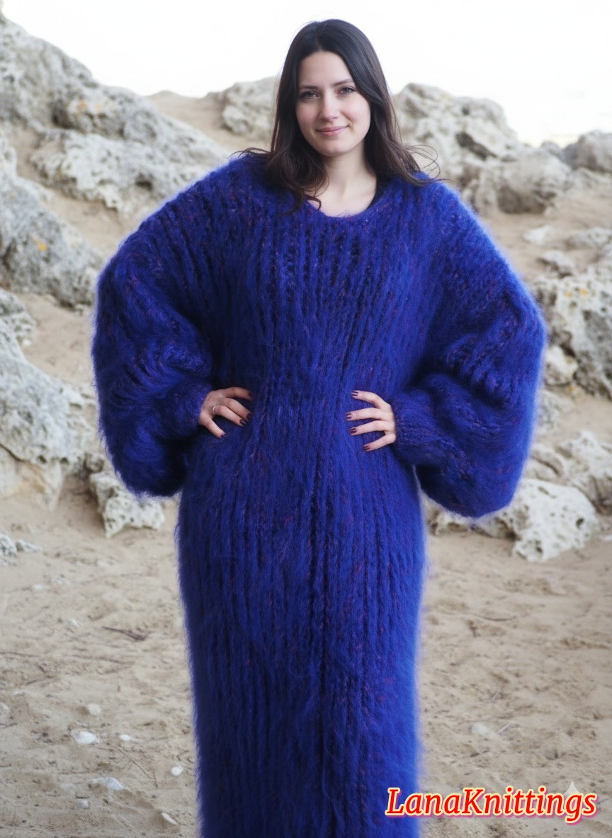 Mohair Dress Extra Thick Oversize Purple Handmade Handknitted by Lanaknittings - Image 2