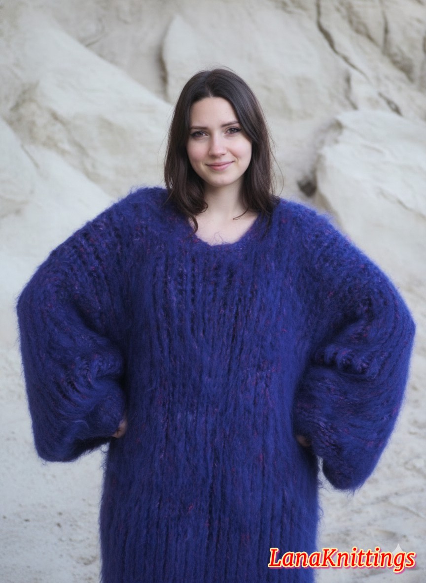 Mohair Dress Extra Thick Oversize Purple Handmade Handknitted by Lanaknittings - Image 11