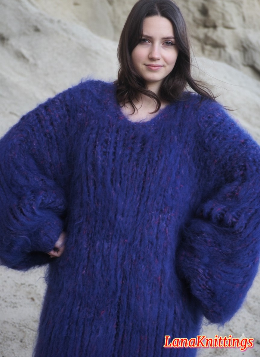 Mohair Dress Extra Thick Oversize Purple Handmade Handknitted by Lanaknittings - Image 12